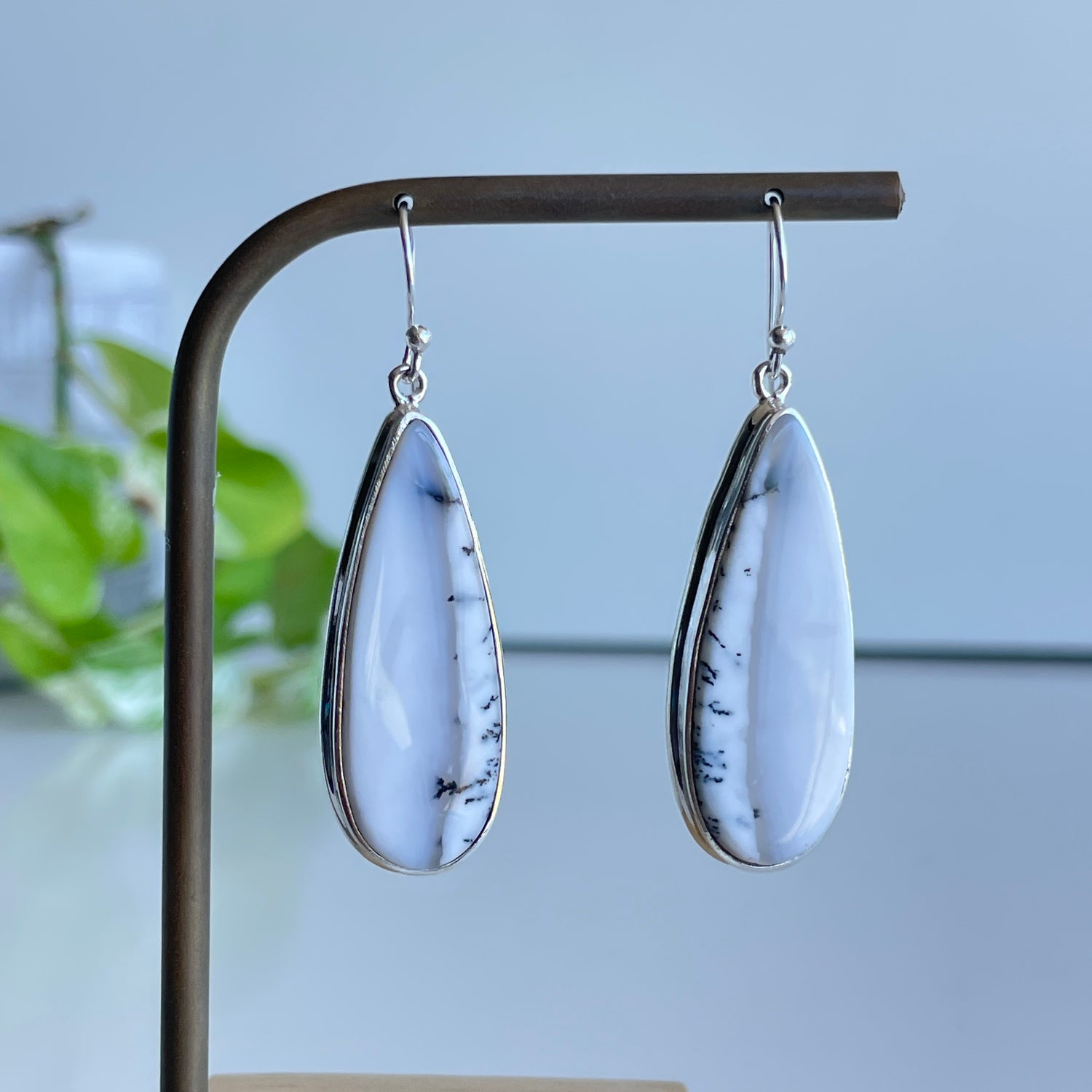 Dendritic Agate Teardrop Earrings