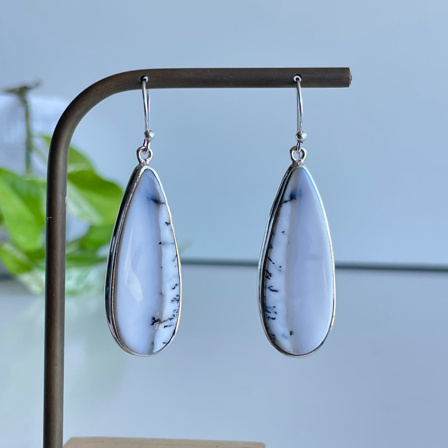 Dendritic Agate Teardrop Earrings