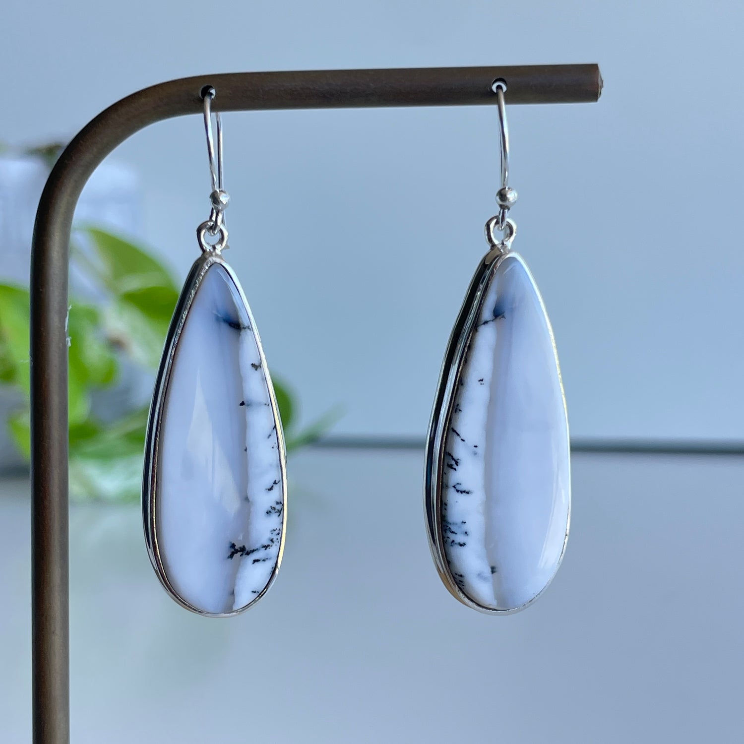 Dendritic Agate Teardrop Earrings