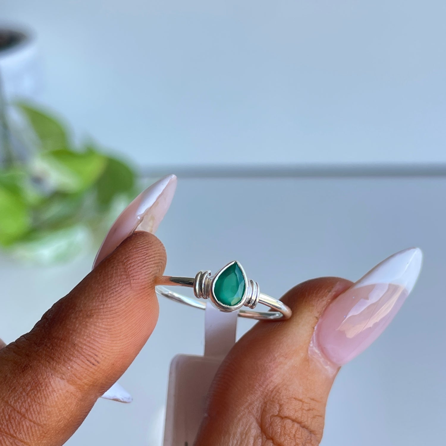 Green Onyx Teardrop Ring R4814