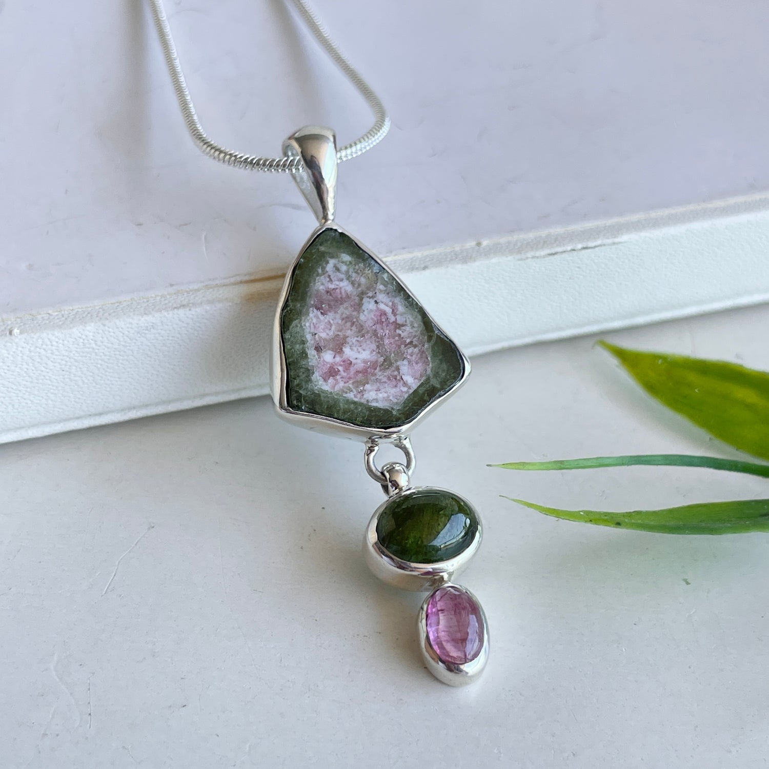 Watermelon and Green Tourmaline Pendant