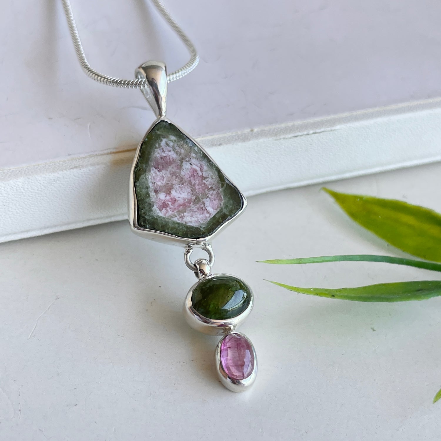 Watermelon and Green Tourmaline Pendant