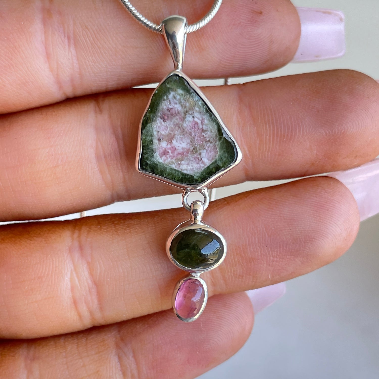 Watermelon and Green Tourmaline Pendant