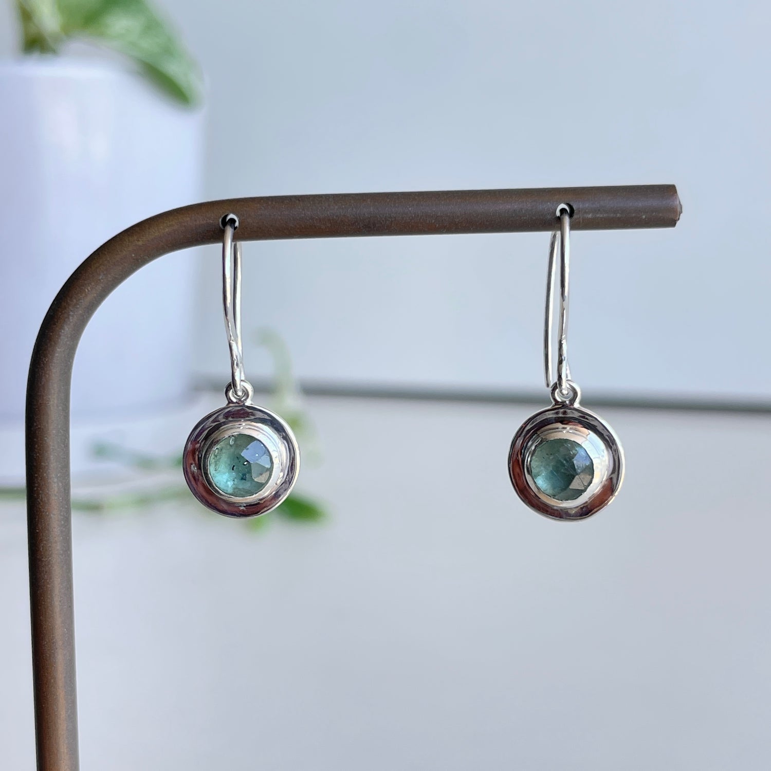 Emerald Kyanite Round Earrings
