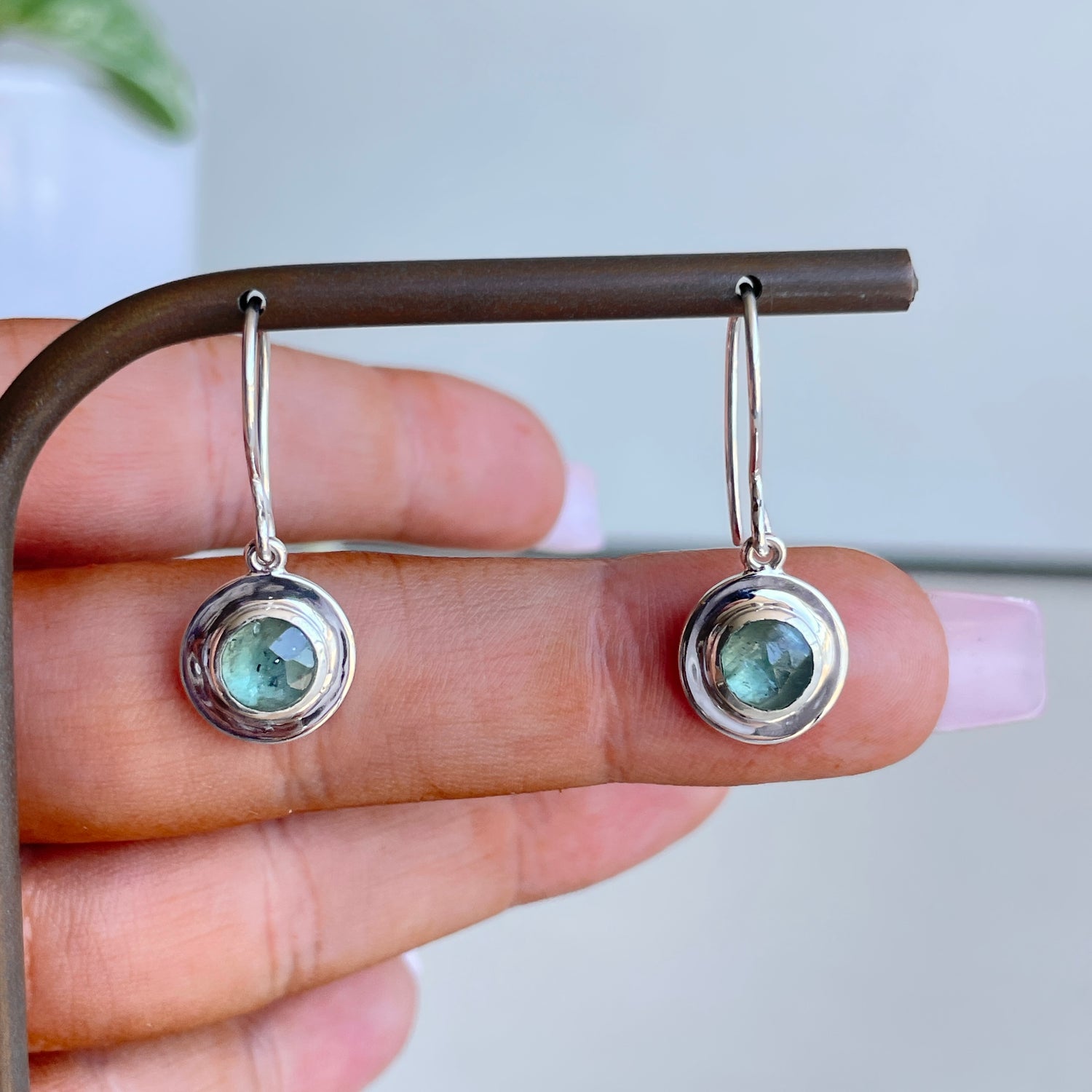 Emerald Kyanite Round Earrings
