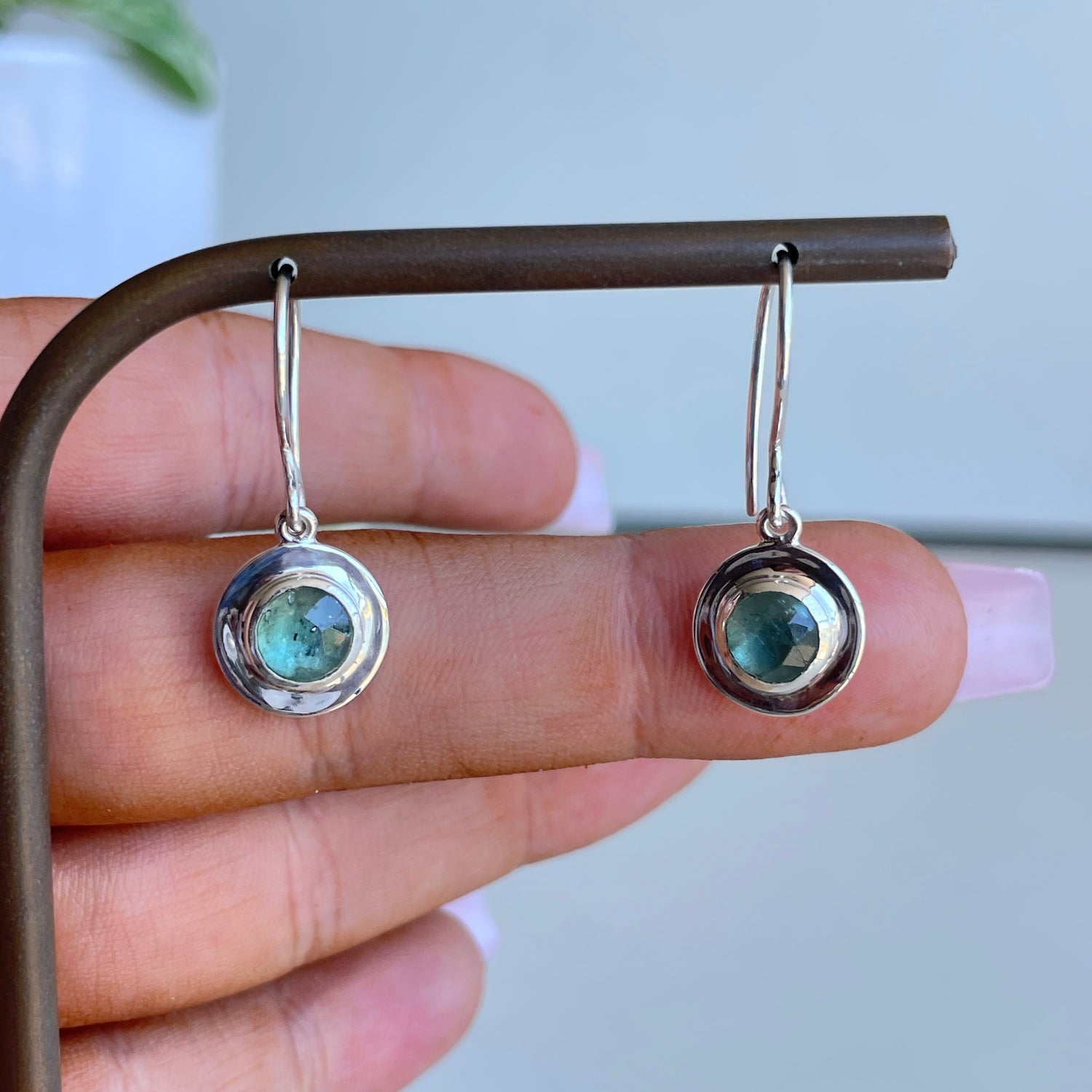 Emerald Kyanite Round Earrings