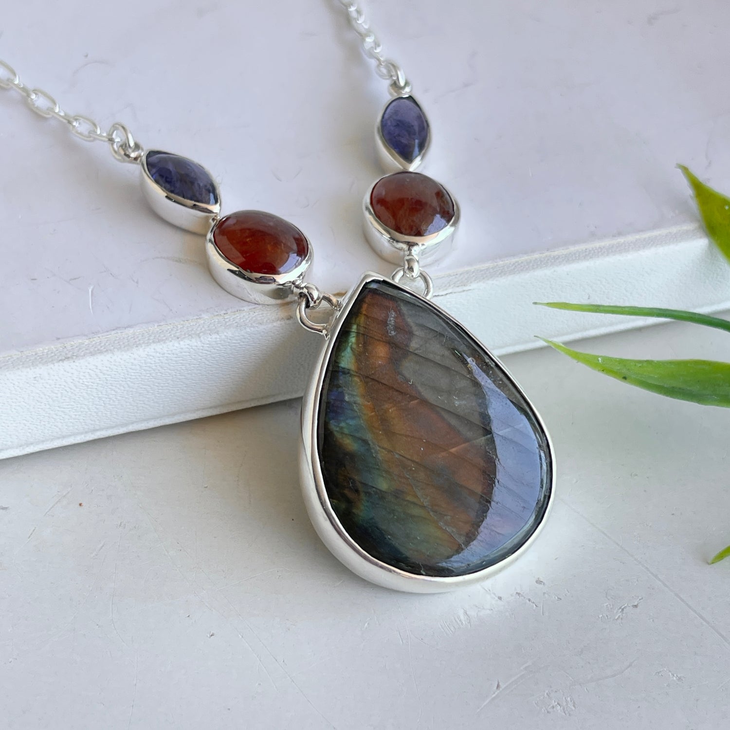 Labradorite, Iolite and Hessonite Garnet Necklace