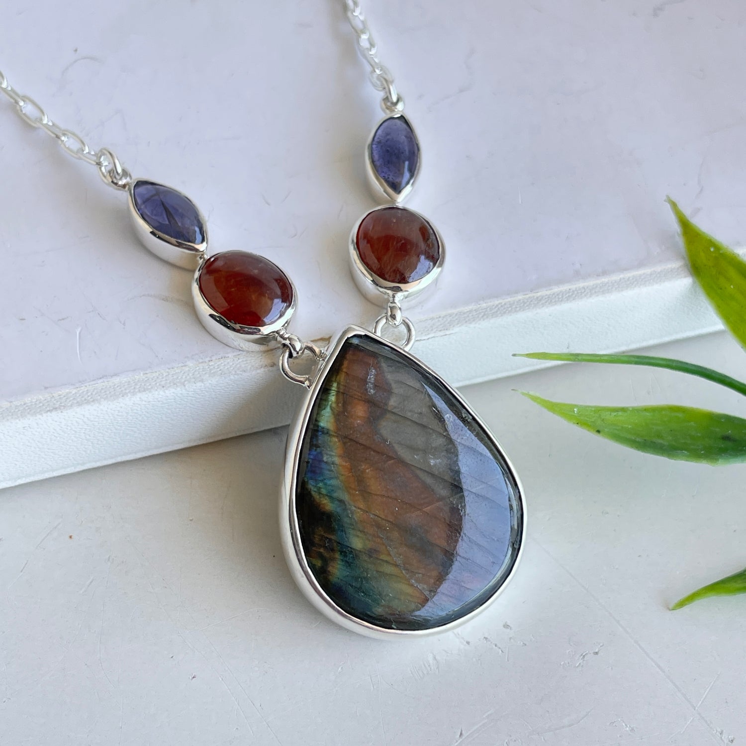 Labradorite, Iolite and Hessonite Garnet Necklace