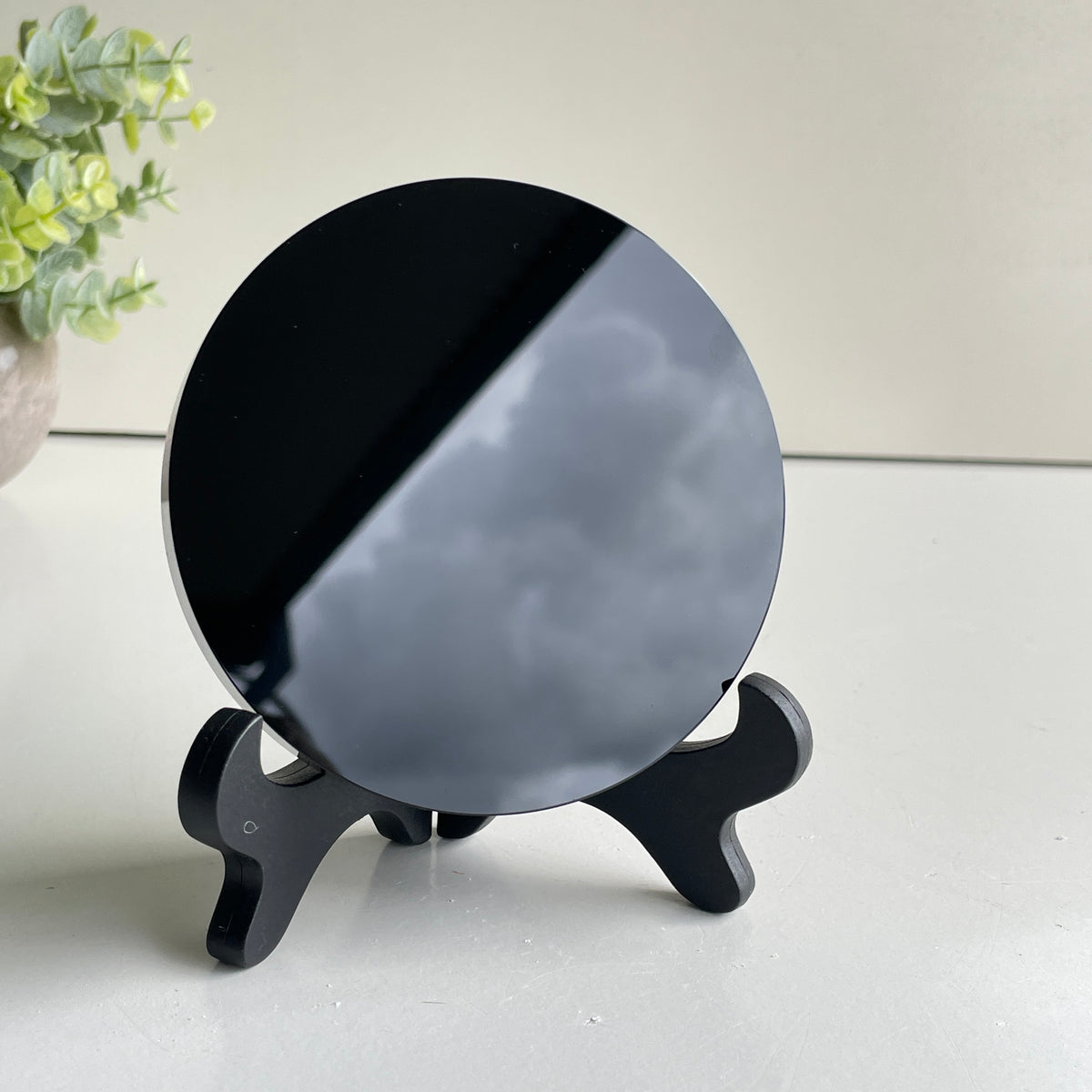Black Obsidian Scrying Mirror In Stand 10cm