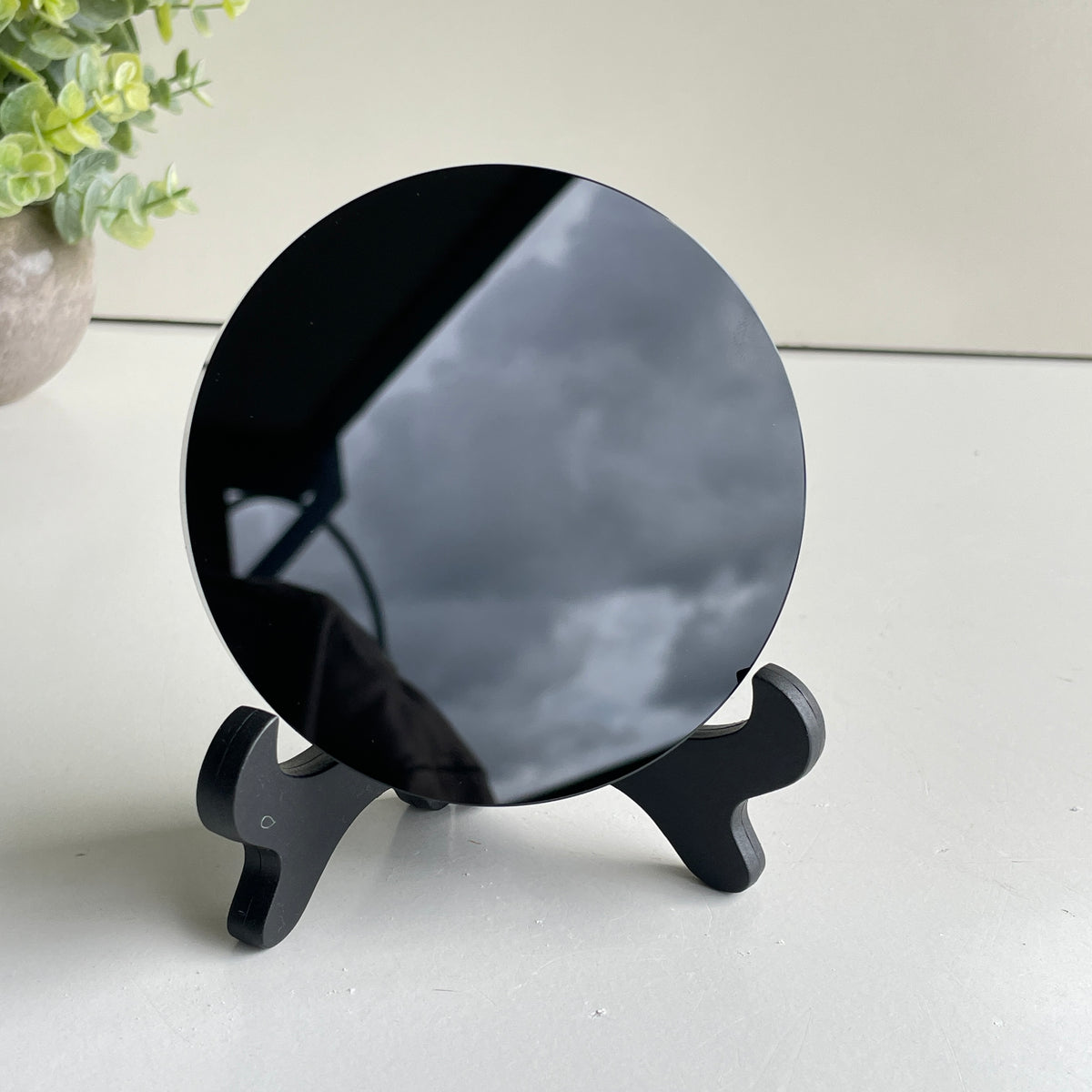 Black Obsidian Scrying Mirror In Stand 10cm