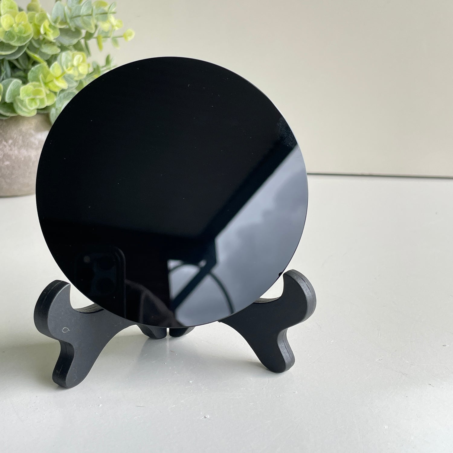 Black Obsidian Scrying Mirror In Stand 10cm