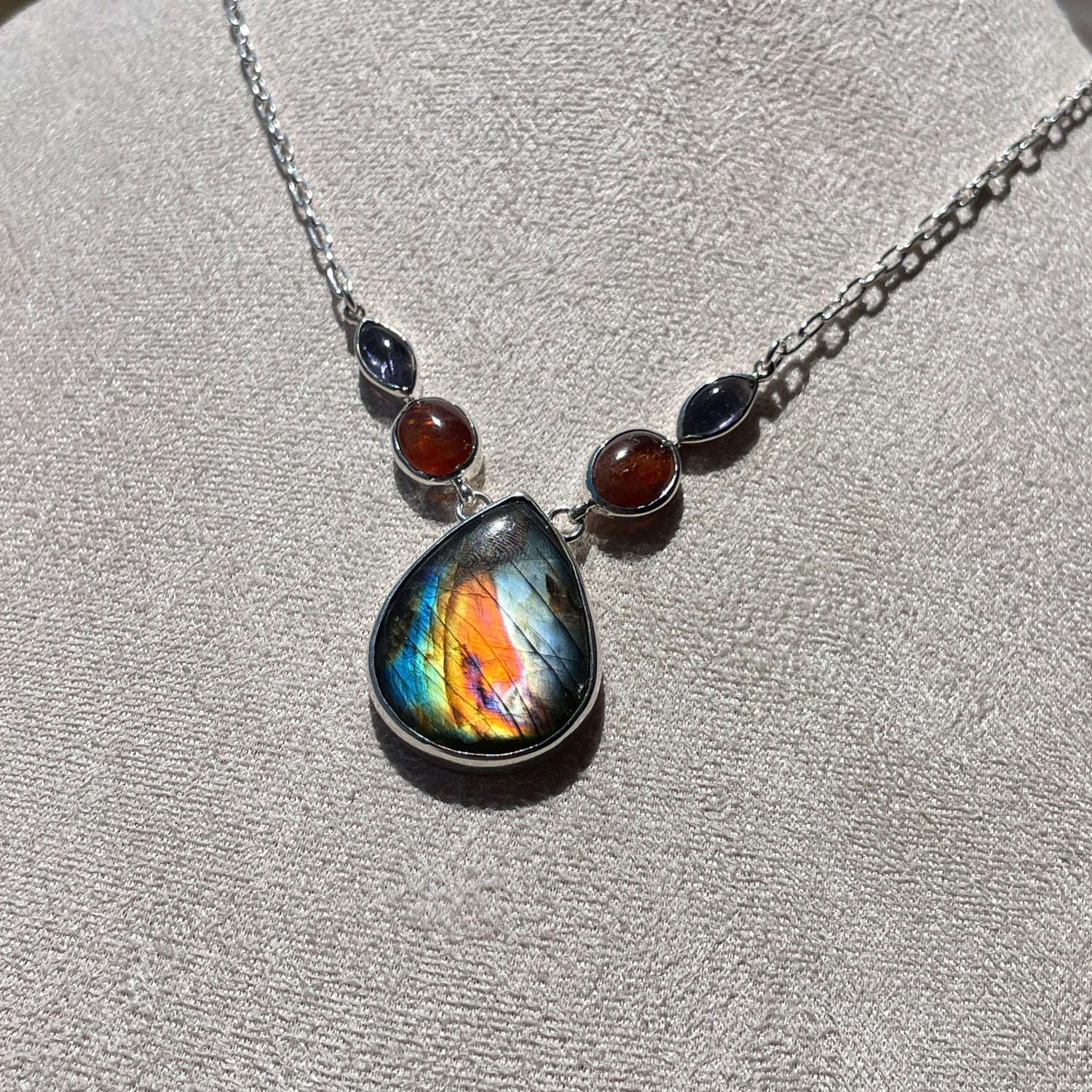 Labradorite, Iolite and Hessonite Garnet Necklace