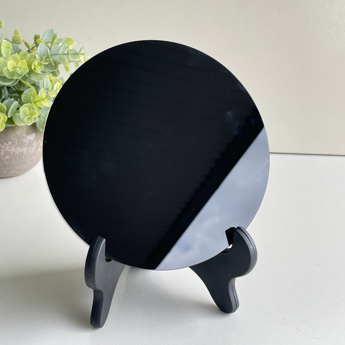 Black Obsidian Scrying Mirror In Stand 15cm