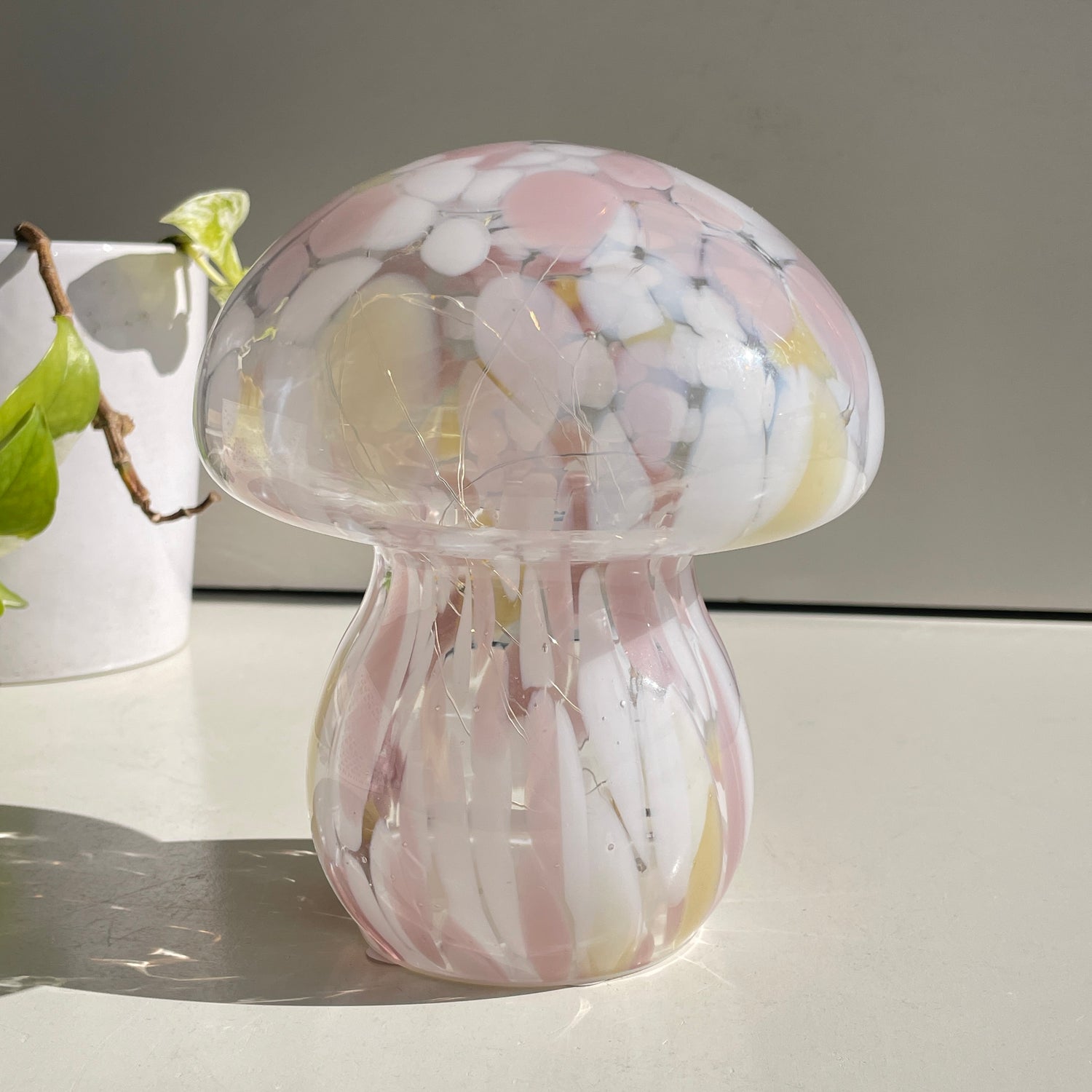 Pink White Yellow  Glass Mushroom Lamp FU3427
