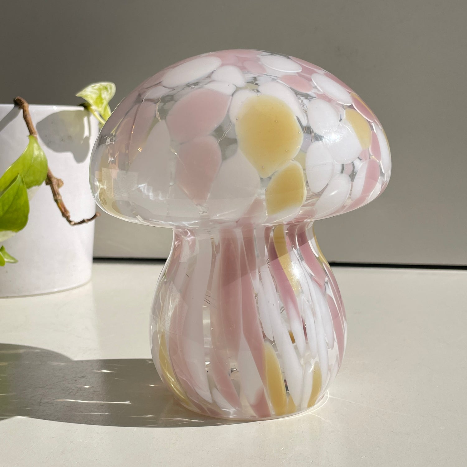 Pink White Yellow  Glass Mushroom Lamp FU3427
