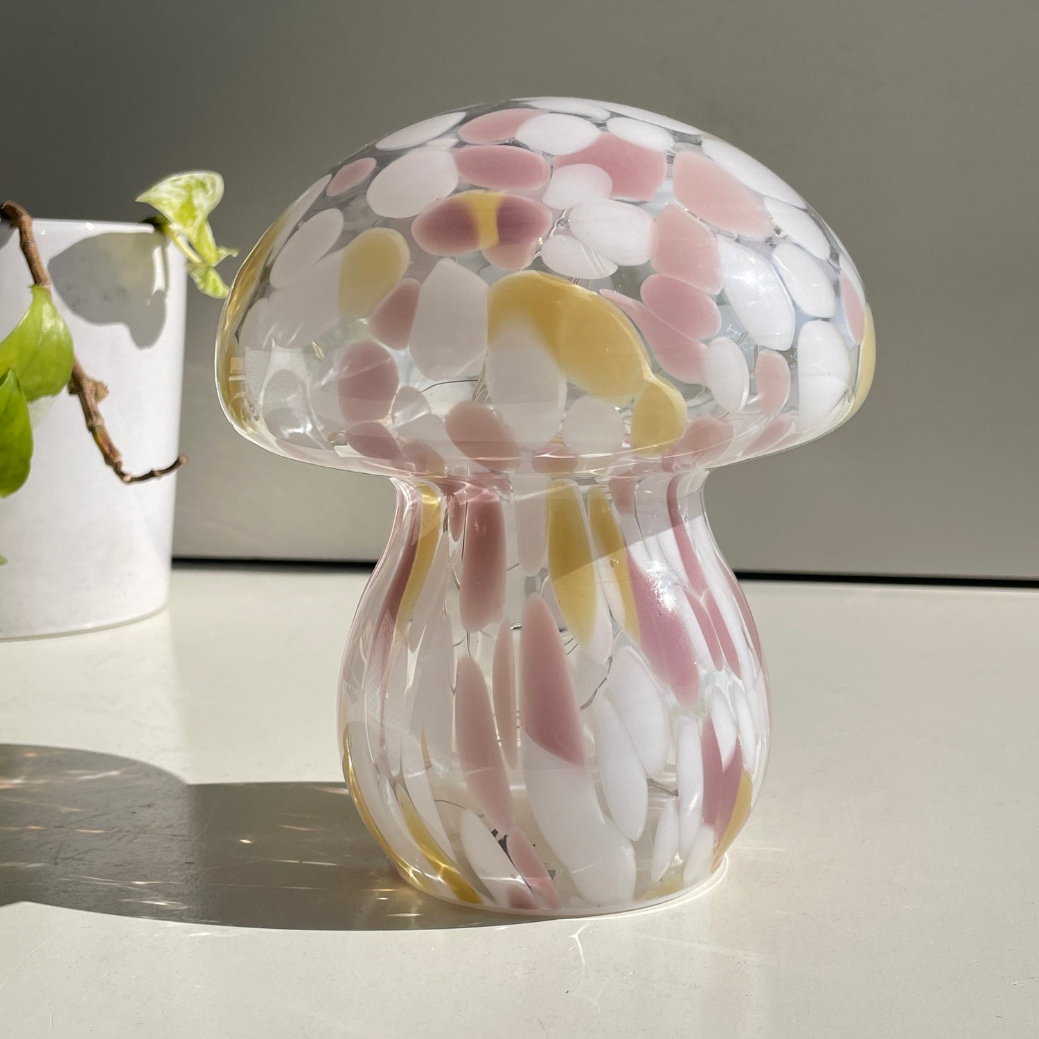 Pink White Yellow  Glass Mushroom Lamp FU3427