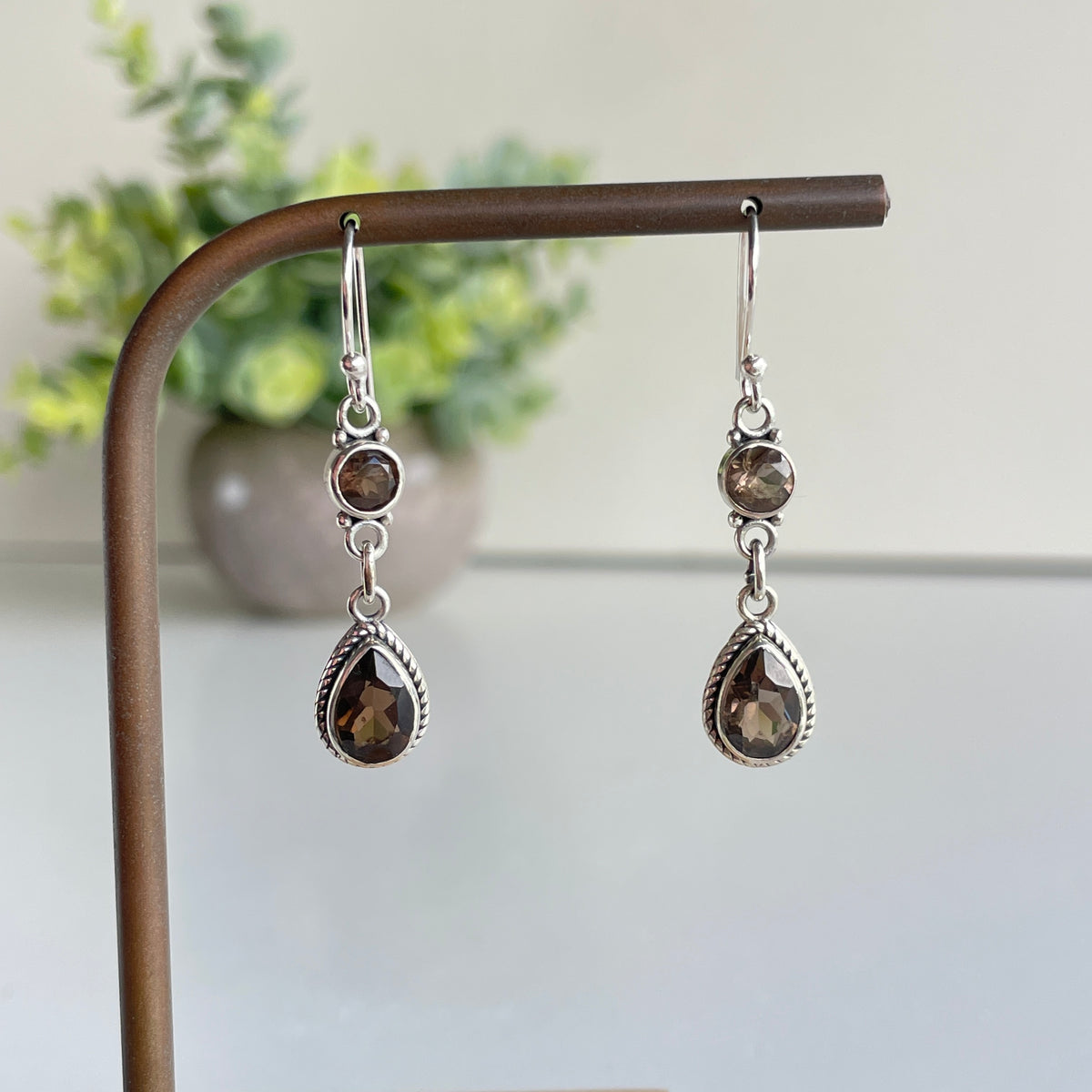 Smoky Quartz Double Stone Earrings