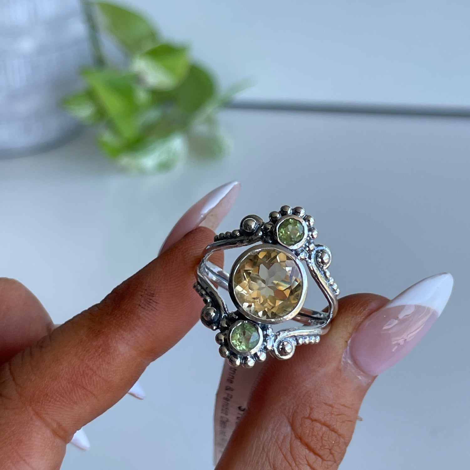 Citrine & Peridot Detailed Ring
