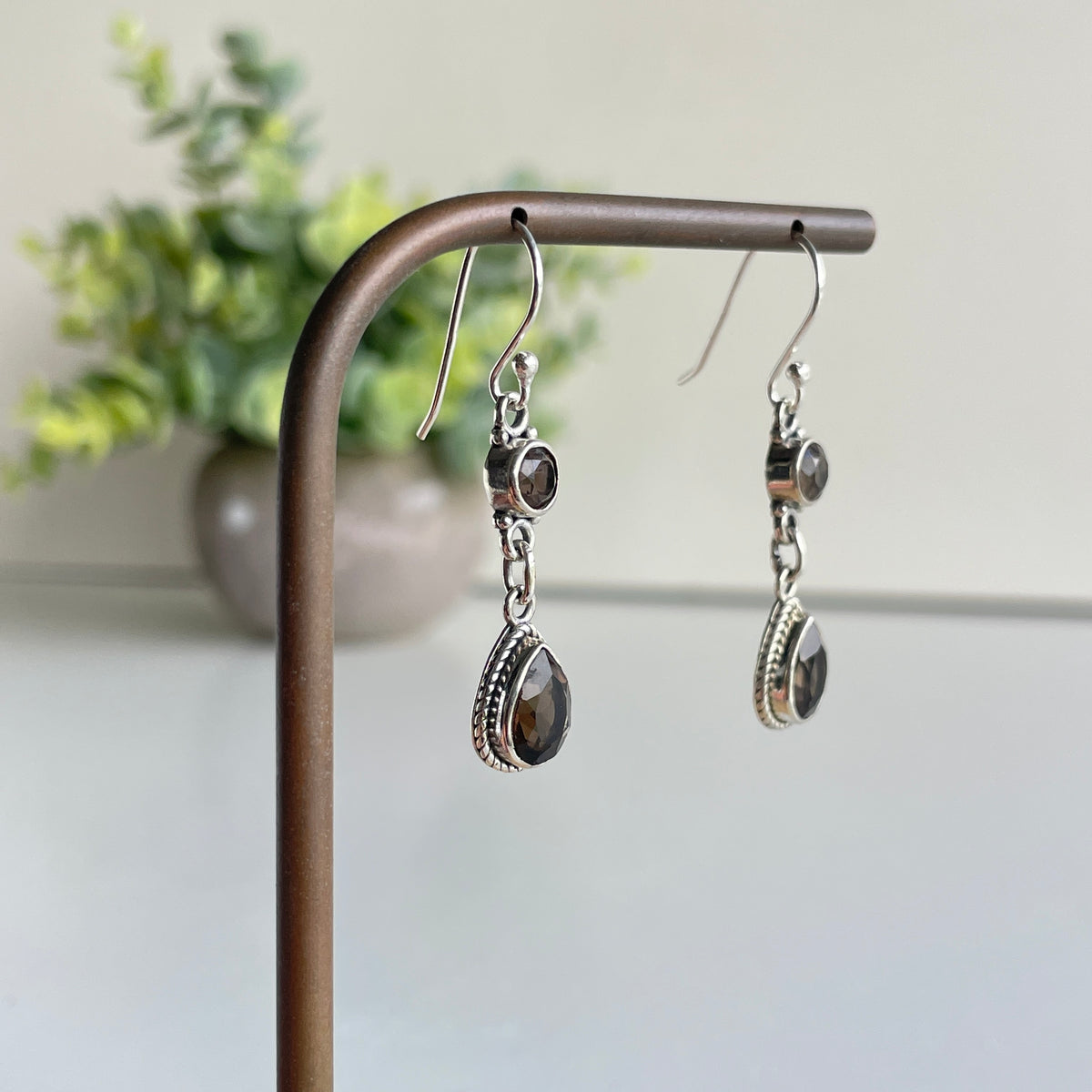 Smoky Quartz Double Stone Earrings