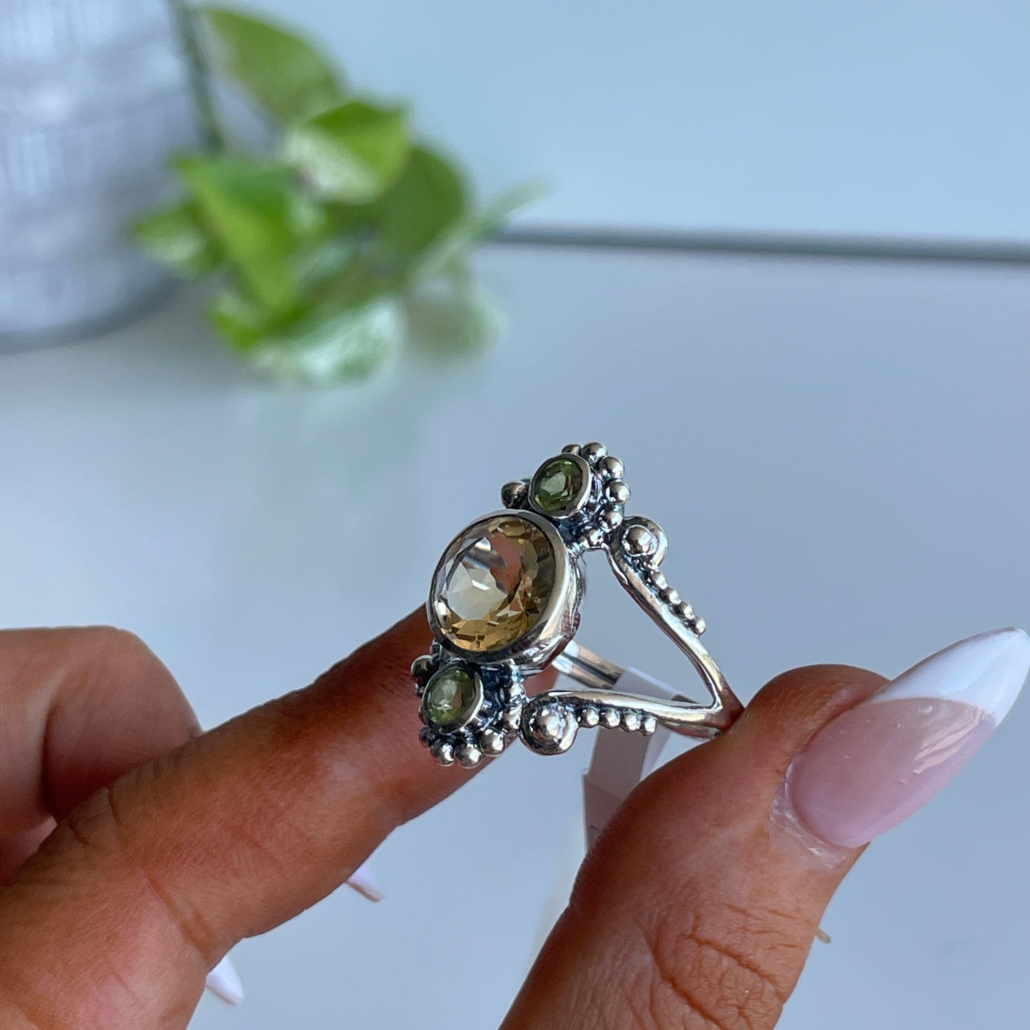 Citrine & Peridot Detailed Ring