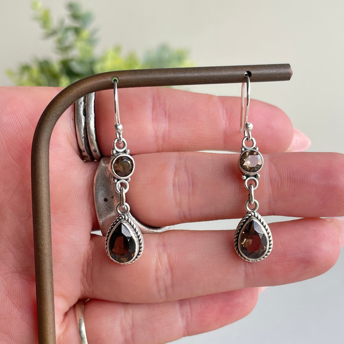 Smoky Quartz Double Stone Earrings