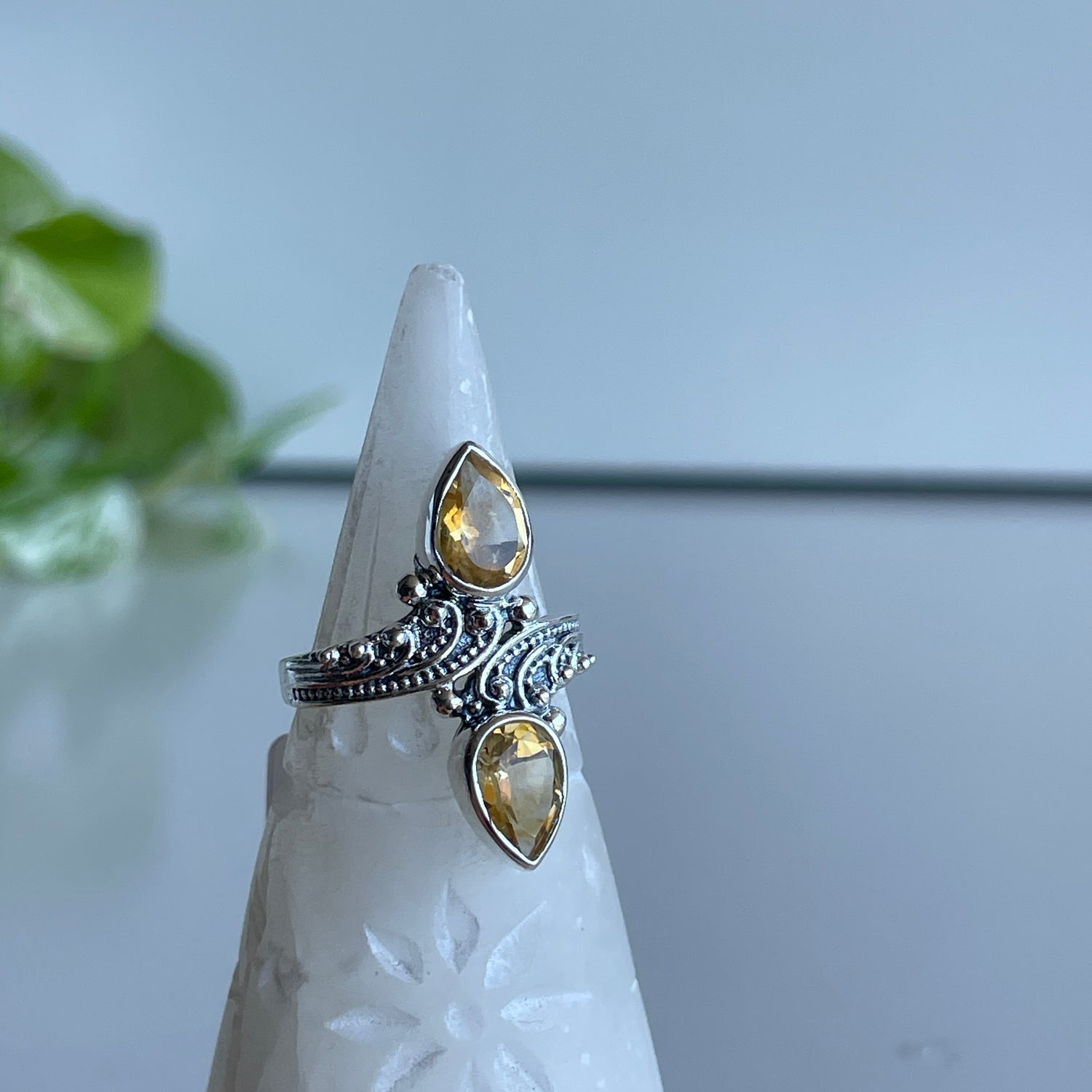 Citrine Double Teardrop Ring R4845