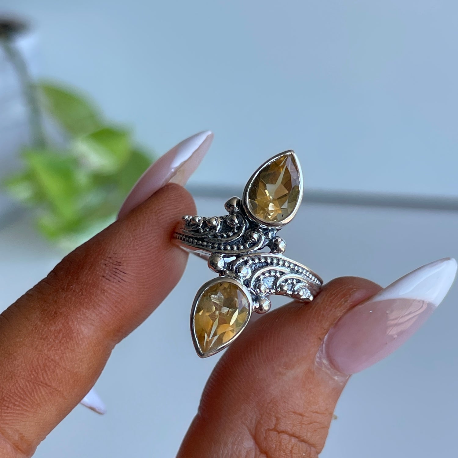 Citrine Double Teardrop Ring R4845