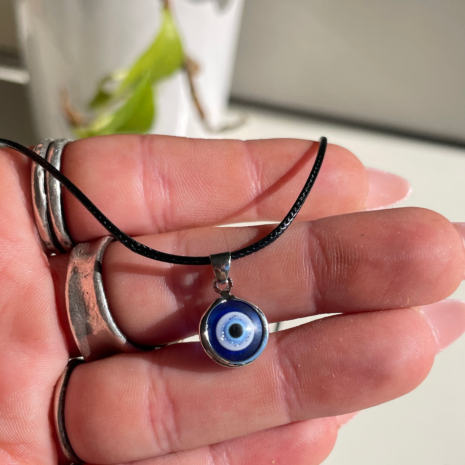 Evil Eye Light Blue Black Necklace