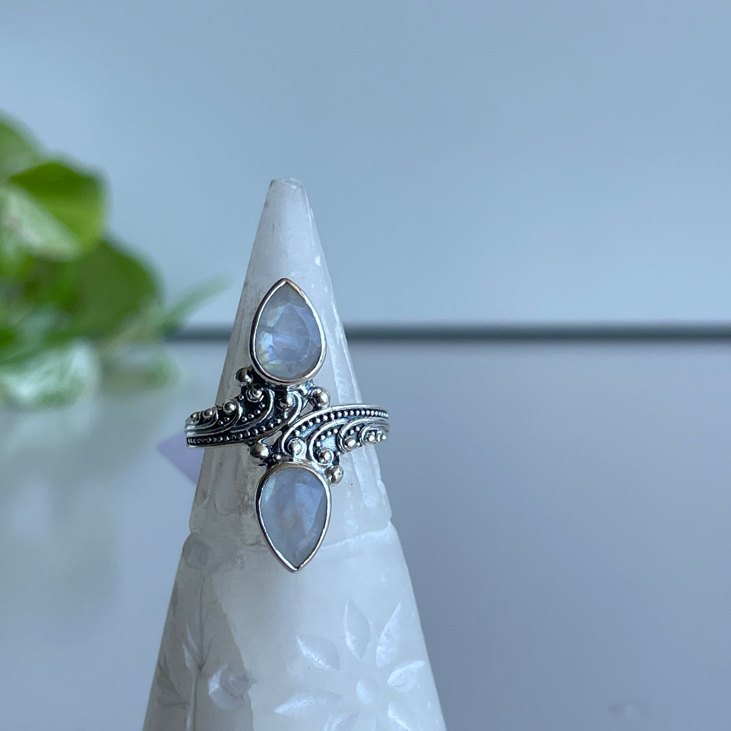 Moonstone Double Teardrop Ring R4845