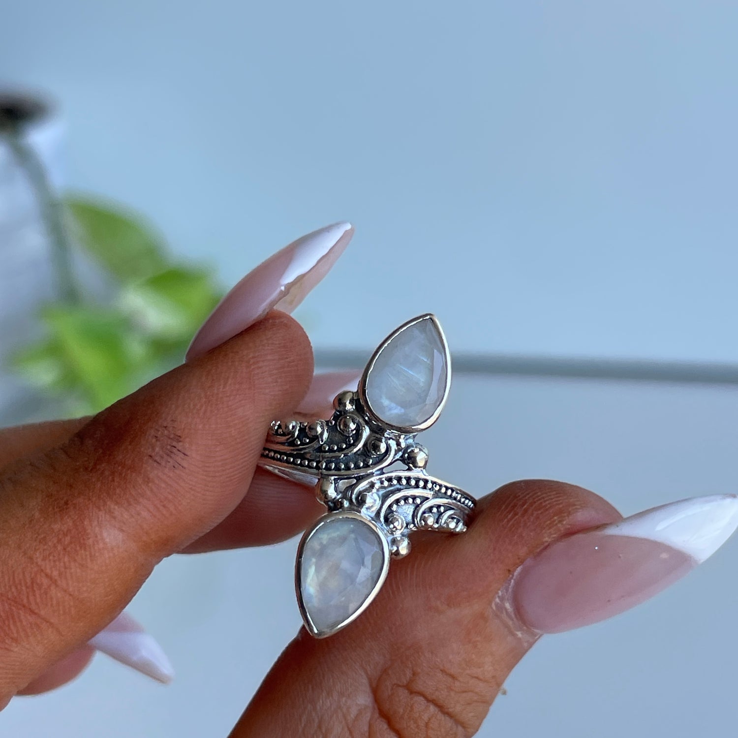 Moonstone Double Teardrop Ring R4845