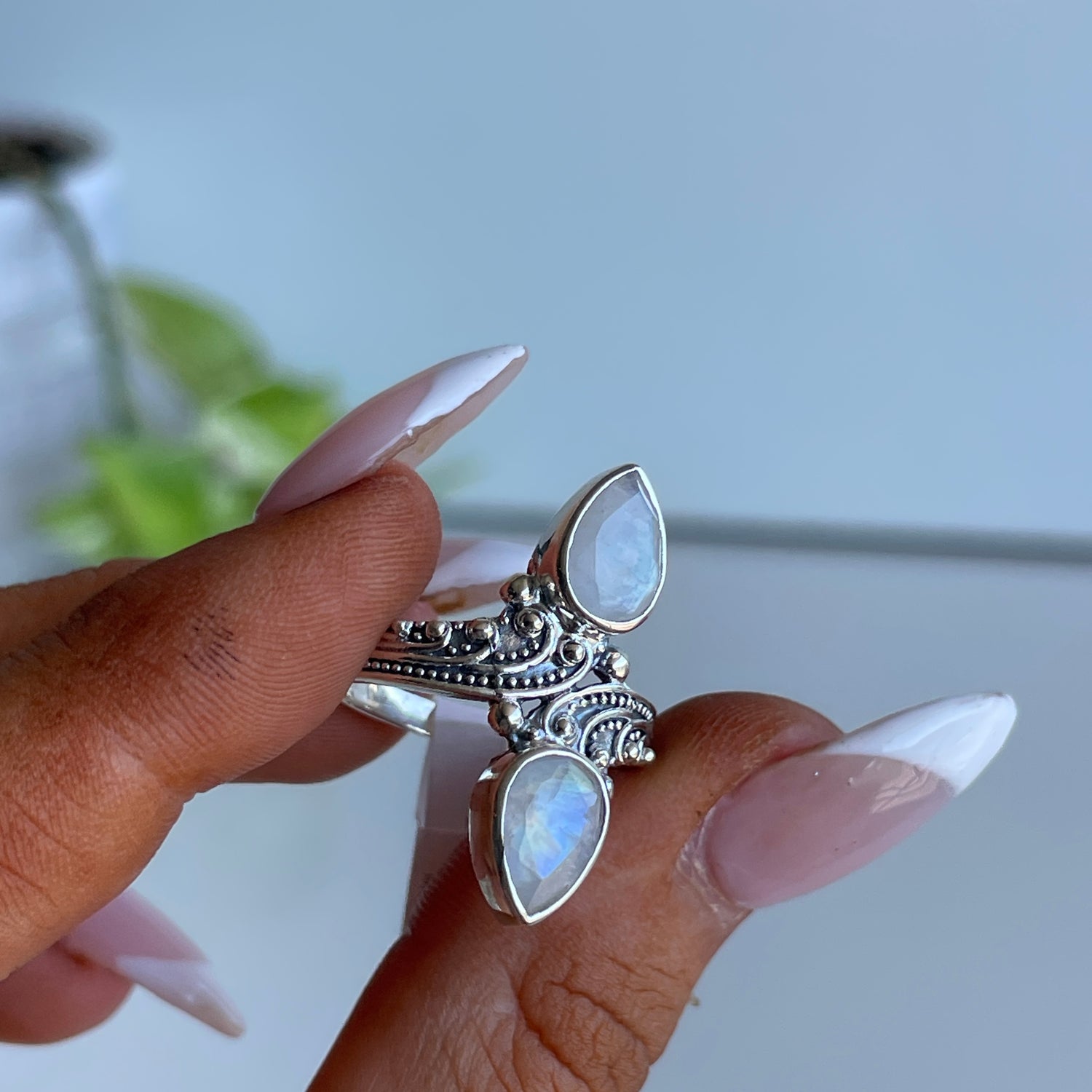 Moonstone Double Teardrop Ring R4845