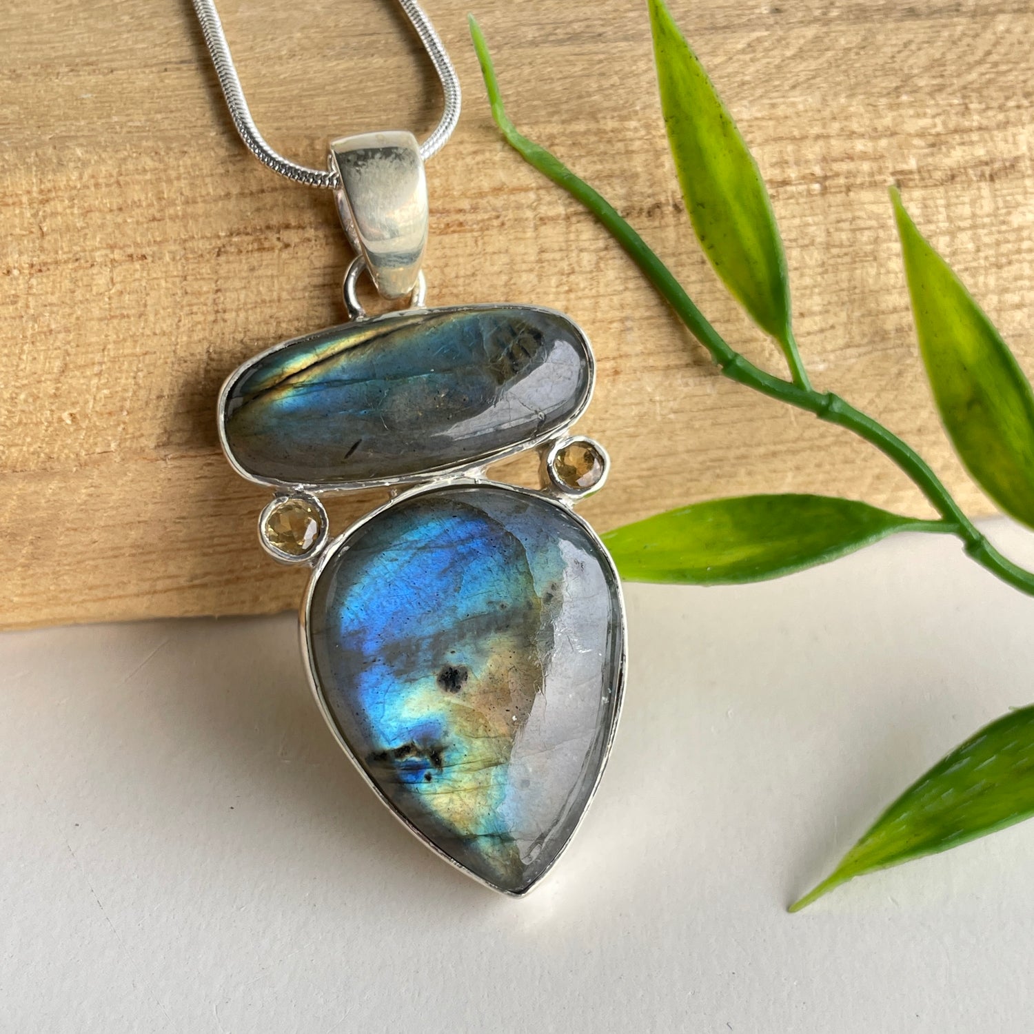 Double Labradorite Pendant With Citrine