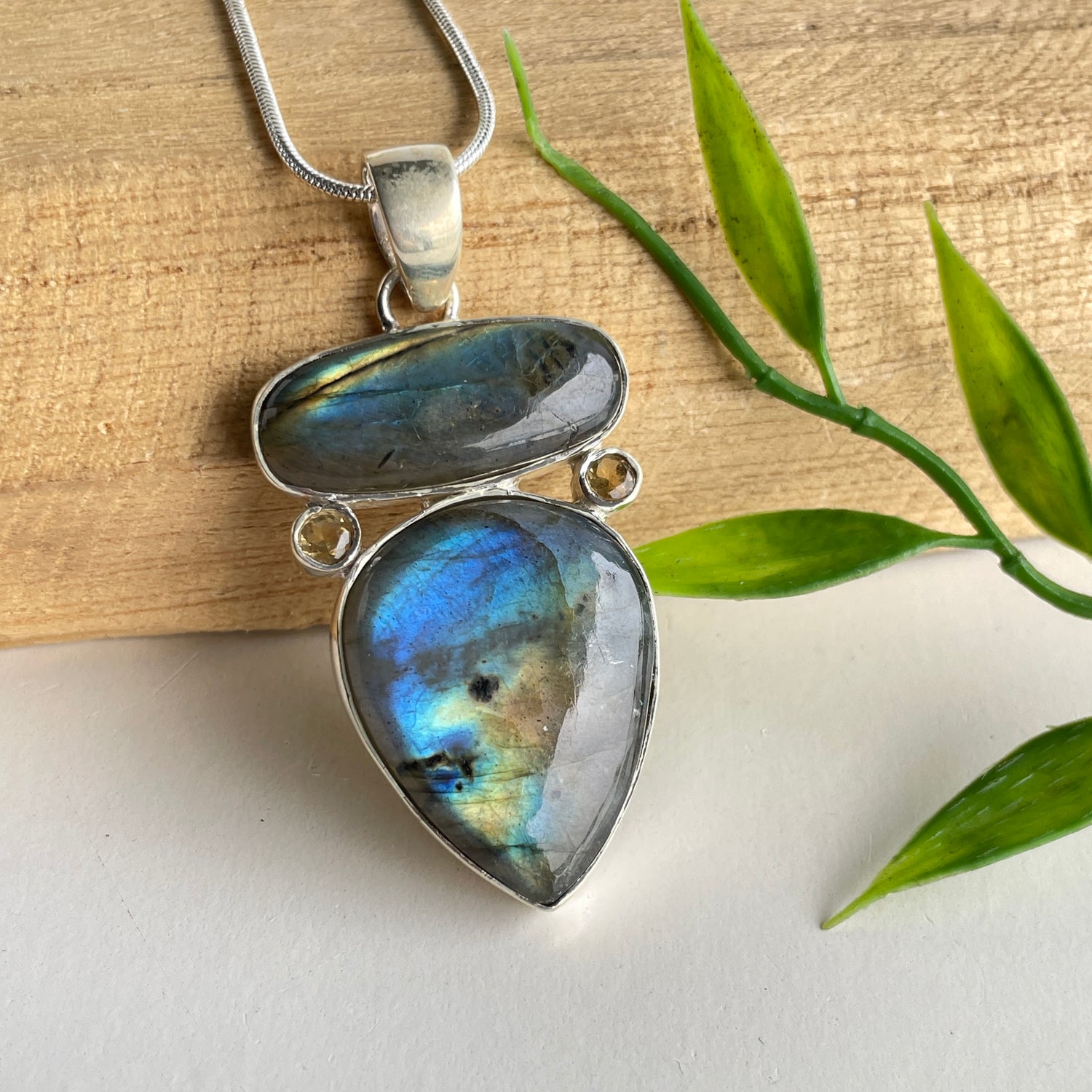 Double Labradorite Pendant With Citrine