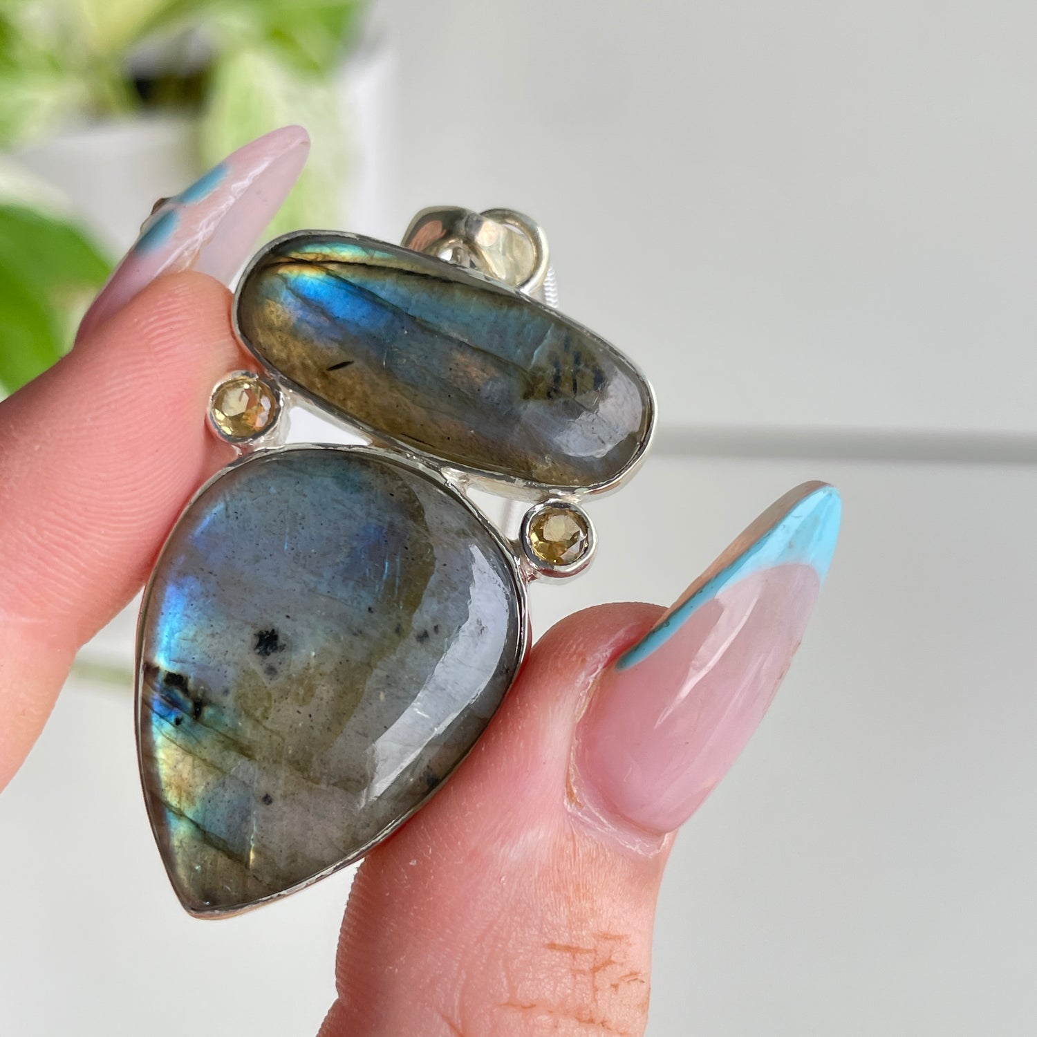 Double Labradorite Pendant With Citrine