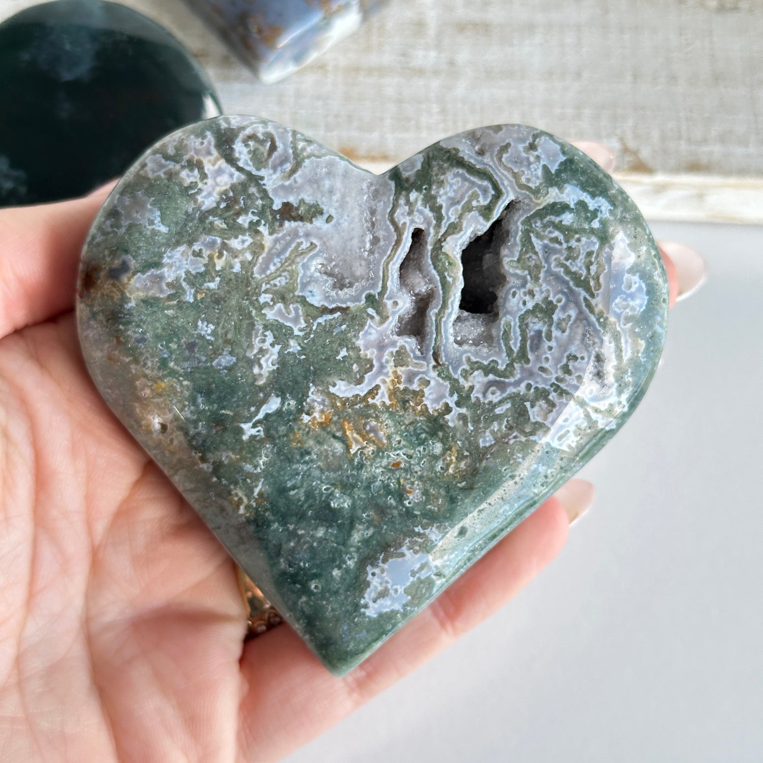 Moss Agate Heart Medium
