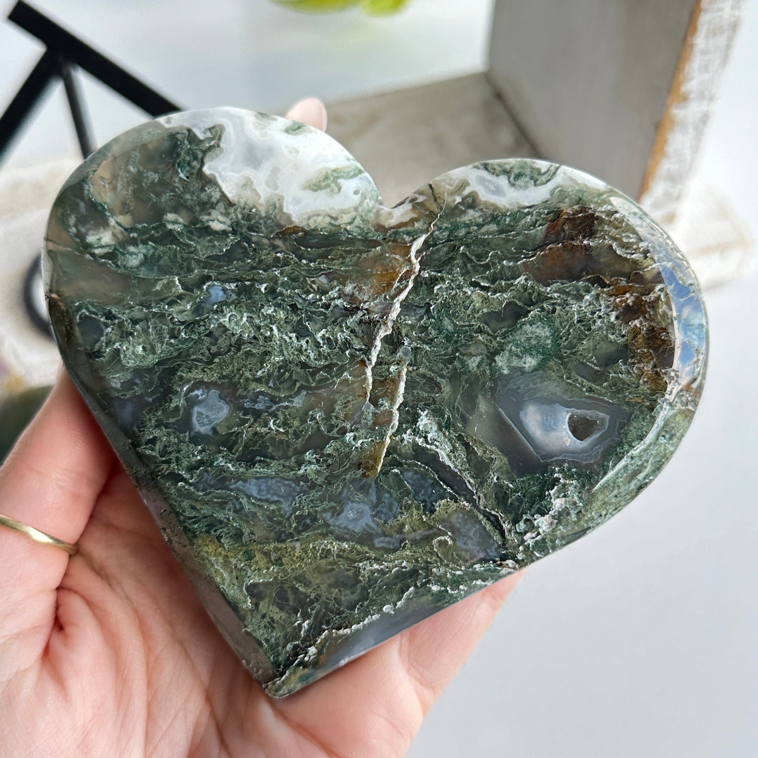Moss Agate Heart Large