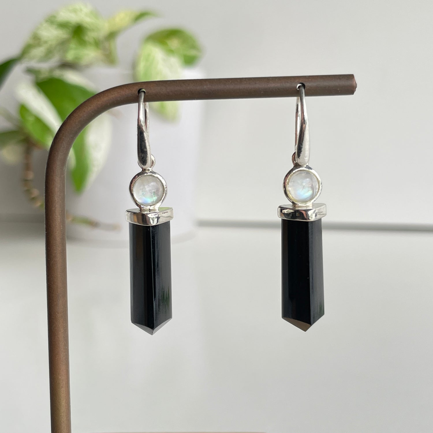 Black Tourmaline Point Earrings