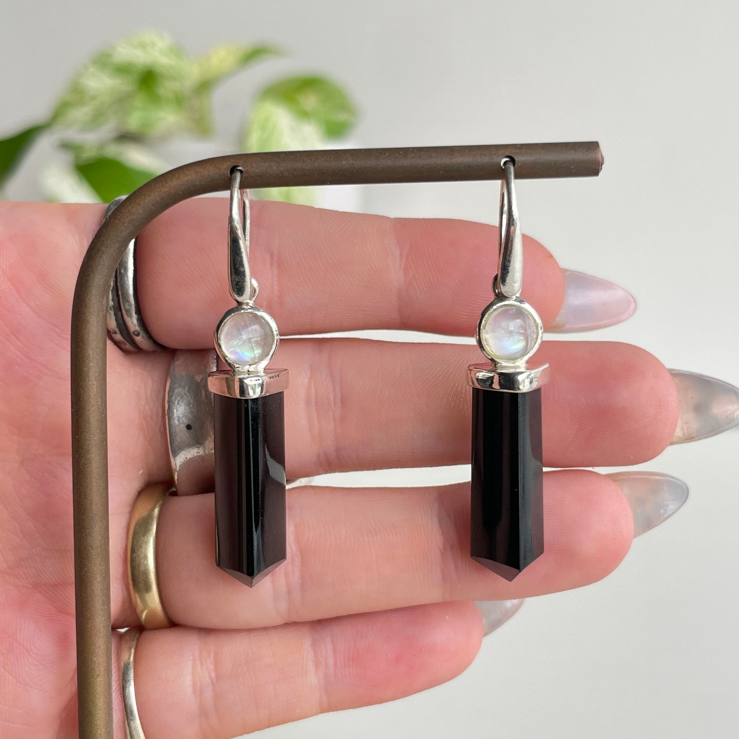 Black Tourmaline Point Earrings