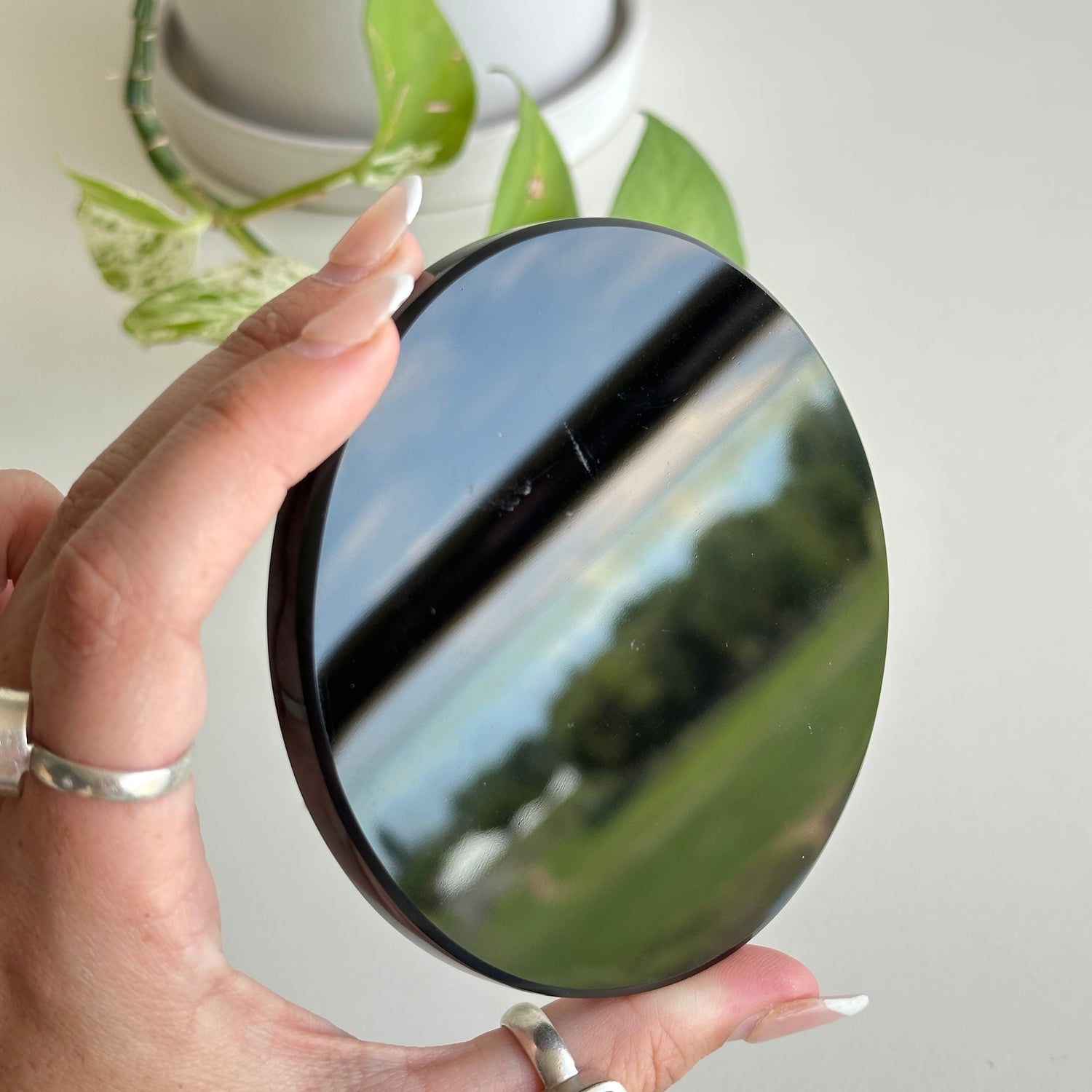 Black Obsidian Scrying Mirror Glass 12.5cm