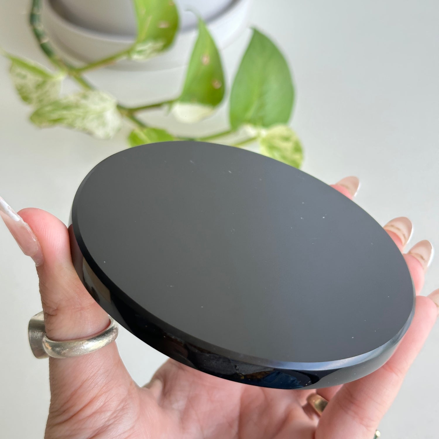 Black Obsidian Scrying Mirror Glass 12.5cm