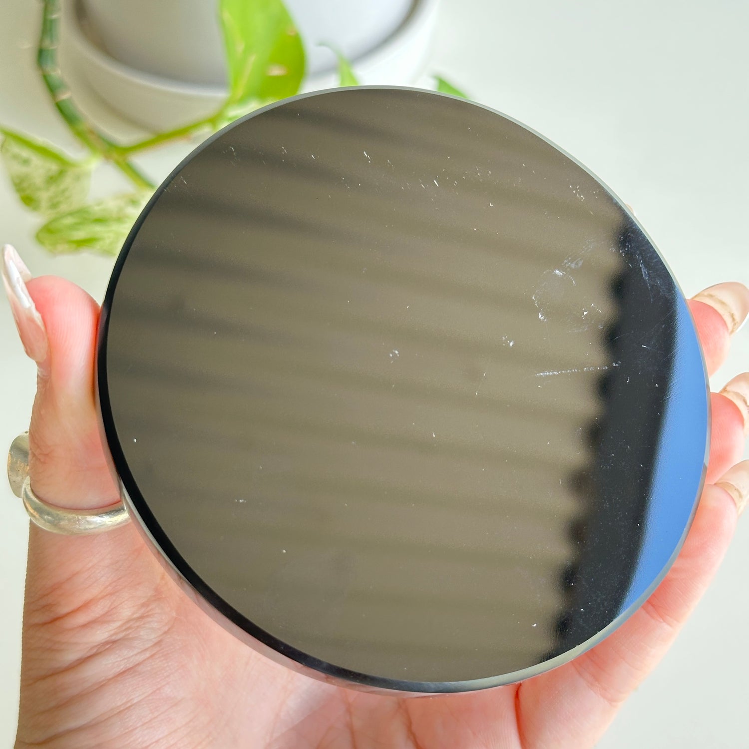 Black Obsidian Scrying Mirror Glass 12.5cm