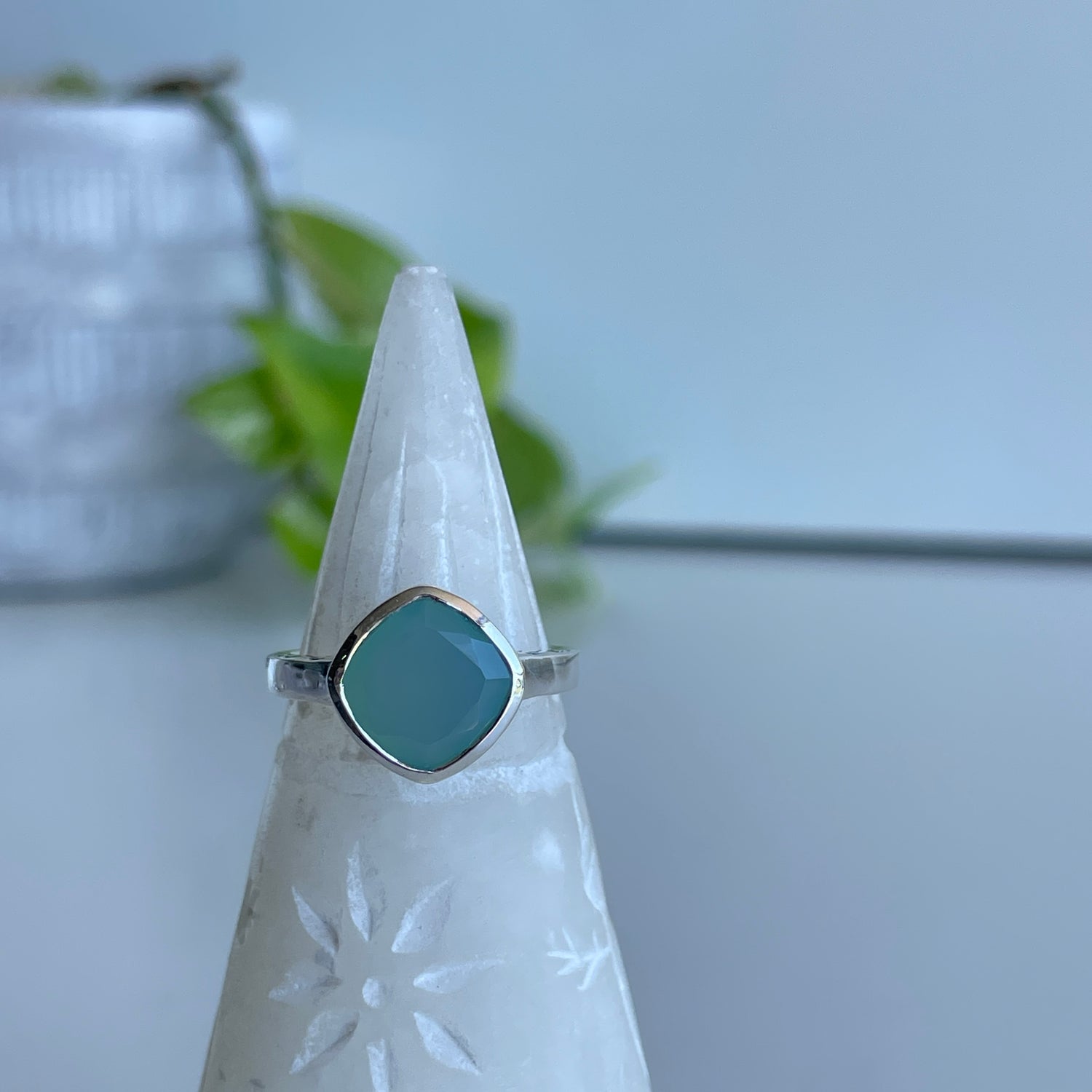 Blue Chalcedony Diamond Shaped Ring R3911