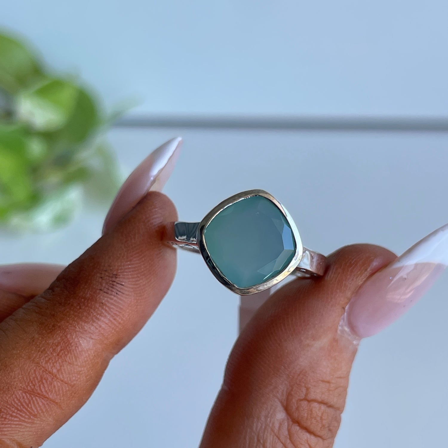 Blue Chalcedony Diamond Shaped Ring R3911