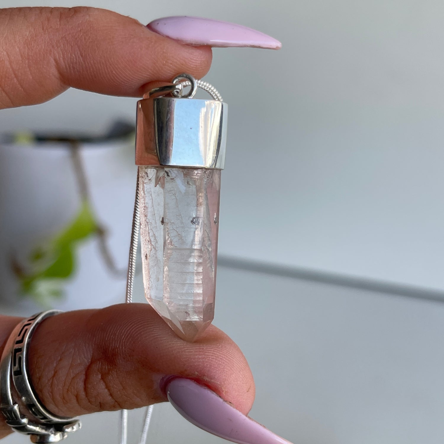 Pink Lemurian Quartz Pendant