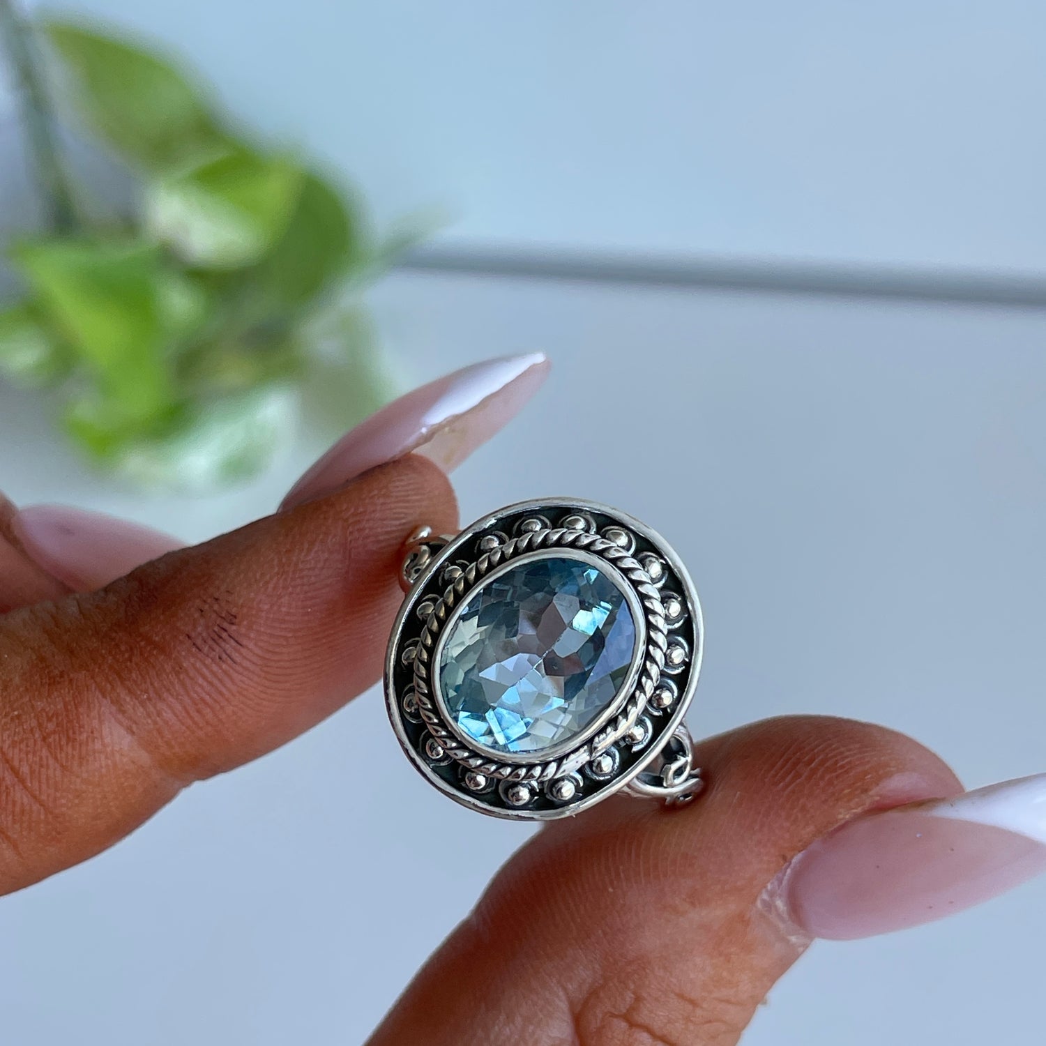 Blue Topaz Oval Detailed Ring