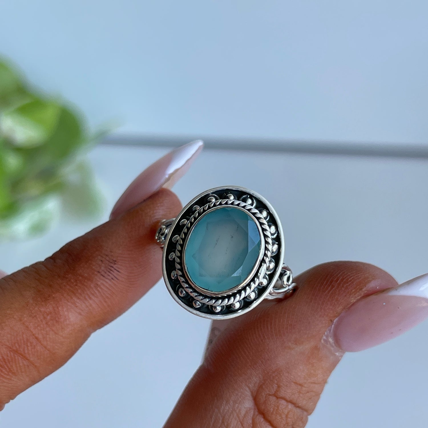 Chalcedony Oval Detailed Ring