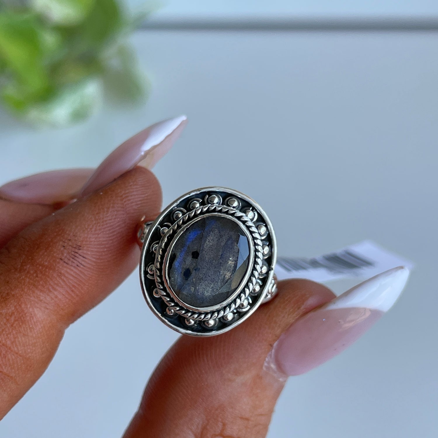 Labradorite Faceted Oval Detailed Ring