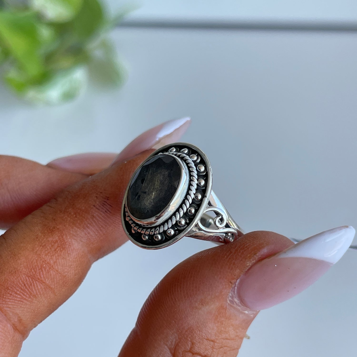Labradorite Faceted Oval Detailed Ring