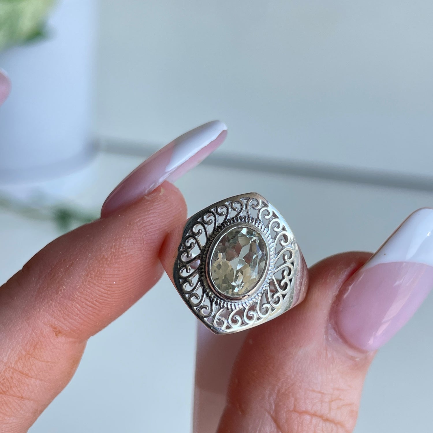 Green Amethyst Oval Ring