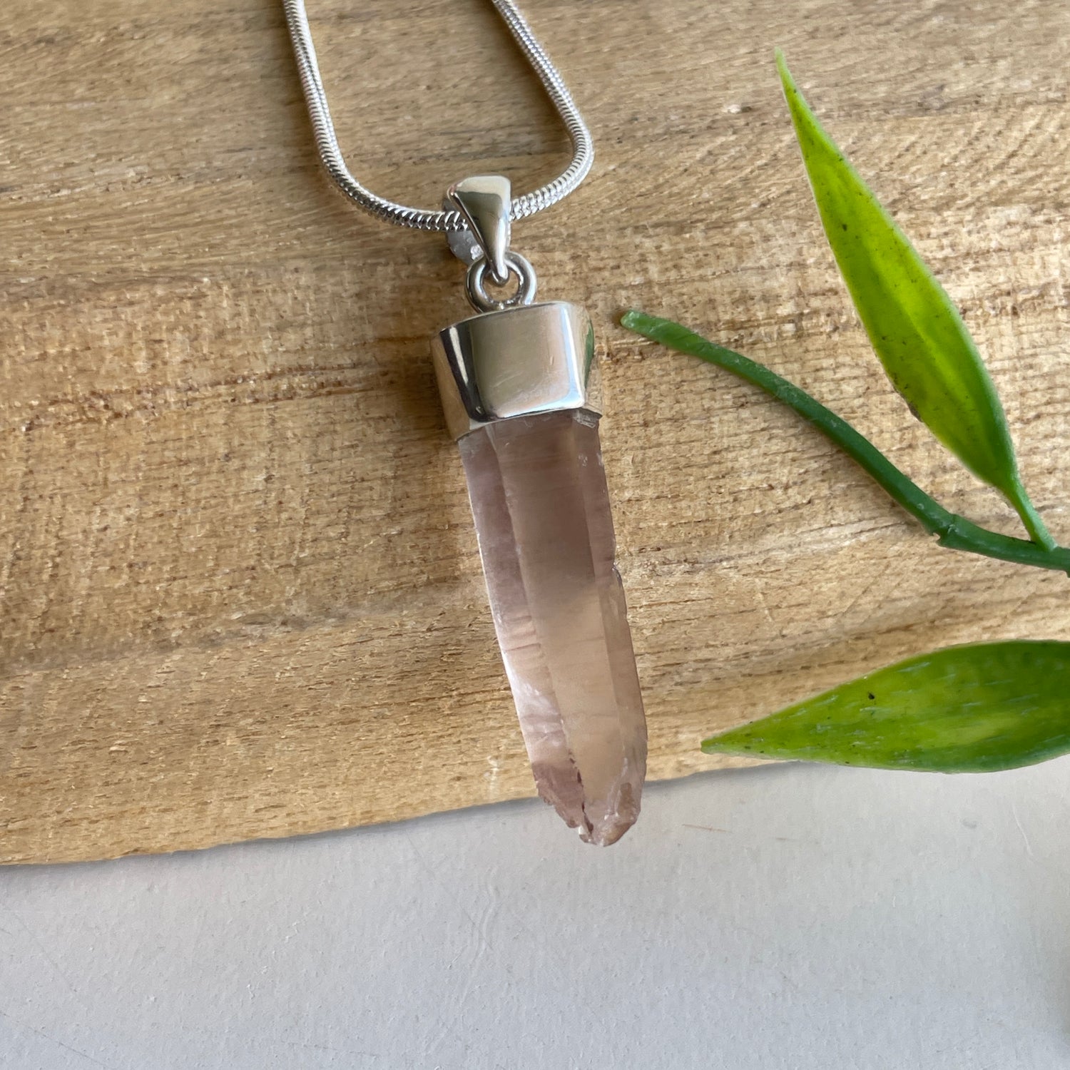 Pink Lemurian Quartz Pendant